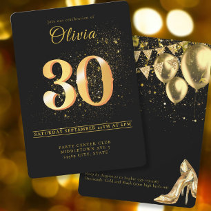 Black Gold Celebrating in Glam 30th Birthday Invitation