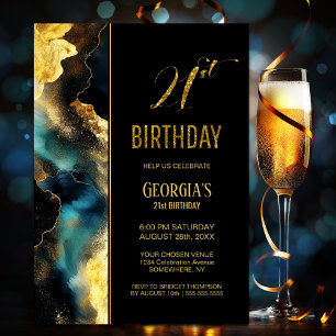 Black Gold Celestial 21st Birthday Party Invitation