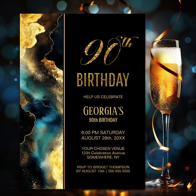 Black Gold Celestial 90th Birthday Party Invitation (Creator Uploaded)