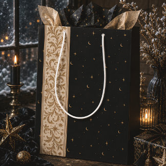 Black Gold Celestial Botanical Winter Solstice Medium Gift Bag