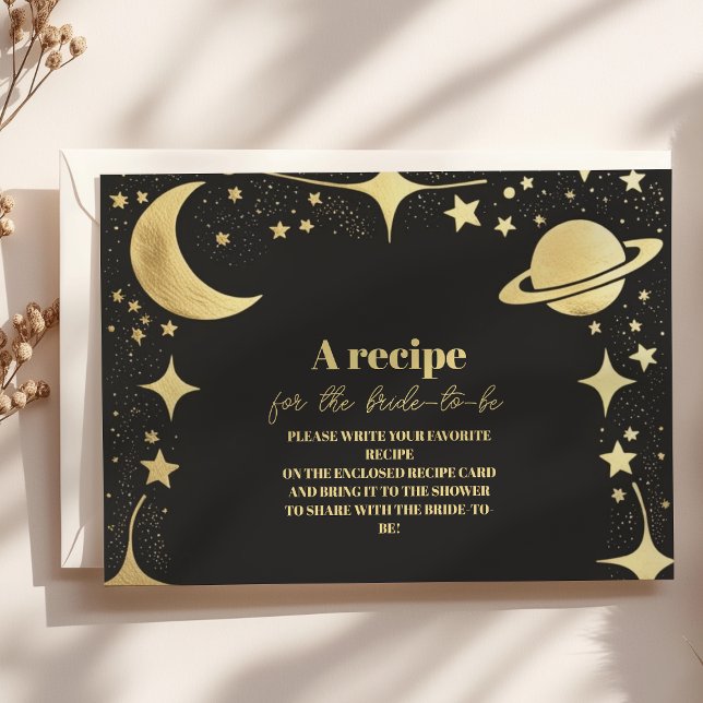 Black Gold Celestial Crescent Moon Bridal Shower Enclosure Card (Creator Uploaded)