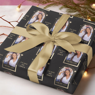 Black Gold Celestial Graduation Photo Wrapping Paper