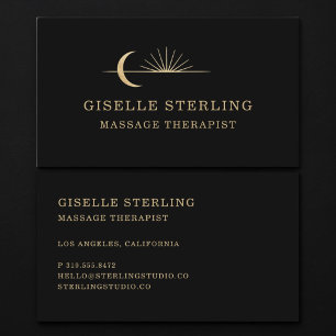 Black Gold Celestial Massage Therapist Business Card