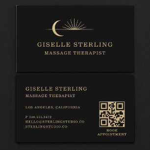 Black Gold Celestial Massage Therapist QR Code Business Card