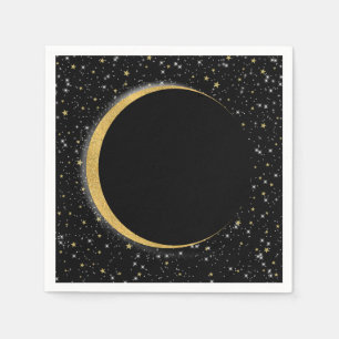 Black & Gold Celestial Moon Stars Lunar Magic Napkin