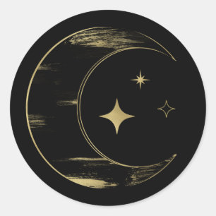 Black & Gold Celestial Moon Stars Wedding Classic Round Sticker