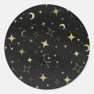 Black & Gold Celestial Moon Stars Wedding Classic Round Sticker