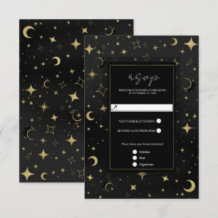 Black & Gold Celestial Moon Stars Wedding RSVP