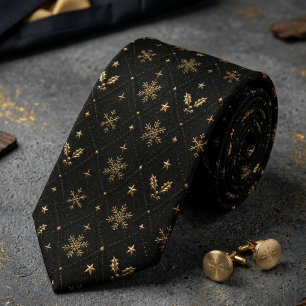 Black & Gold Celestial Snowflake Tie