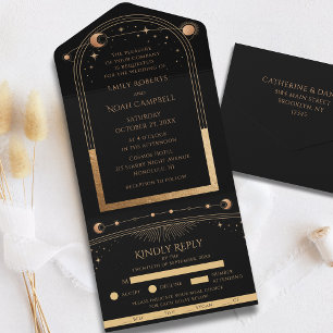 Black Gold Celestial Sun Moon Stars All In One Invitation