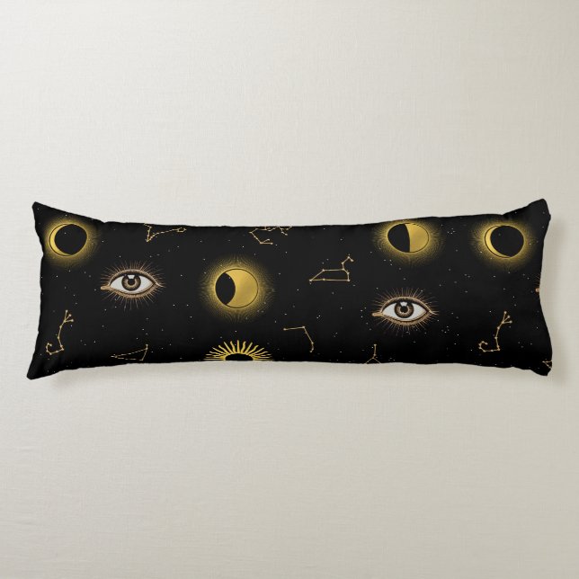 Black Gold Celestial Sun & Moon Zodiac Eye Body Cushion (Front)