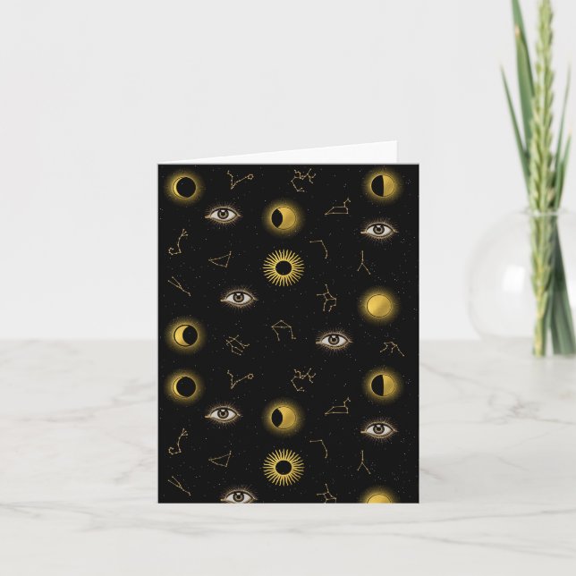 Black Gold Celestial Sun & Moon Zodiac Eye Card (Front)