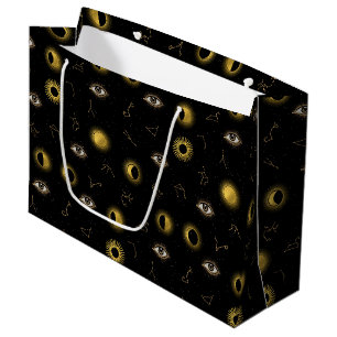 Black Gold Celestial Sun & Moon Zodiac Eye Large Gift Bag