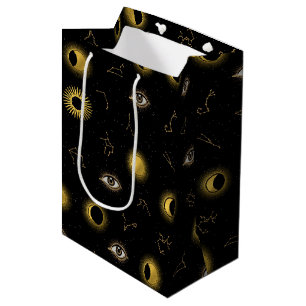 Black Gold Celestial Sun & Moon Zodiac Eye Medium Gift Bag