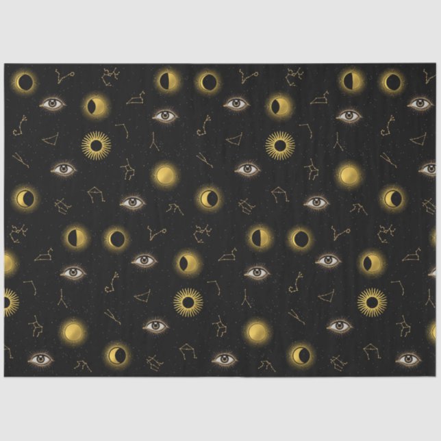 Black Gold Celestial Sun & Moon Zodiac Eye Tissue Paper (Front)