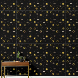 Black Gold Celestial Sun & Moon Zodiac Eye Wallpaper