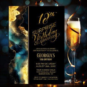 Black Gold Celestial Surprise 18th Birthday Party Invitation