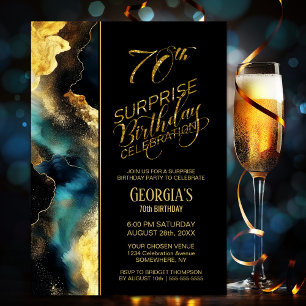 Black Gold Celestial Surprise 70th Birthday Party Invitation