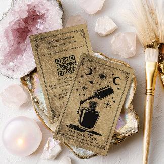 Black Gold Celestial Tarot Nail artist QR Code  Business Card