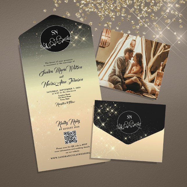 Black Gold Celestial Wedding All In One Invitation (Creator Uploaded)