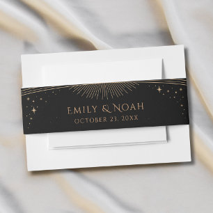 Black Gold Celestial Wedding Names & Date Invitation Belly Band
