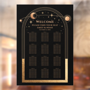 Black Gold Celestial Wedding Seating Chart Window Cling