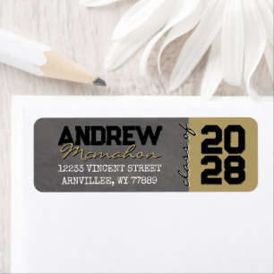 Black ^ Gold Chalkboard Graduation Return Address