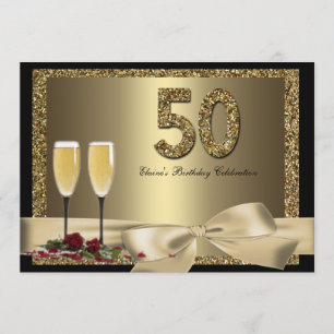 Black Gold Champagne 50th Woman's Birthday Invite