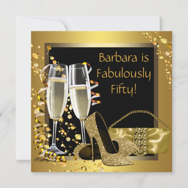 Black Gold Champagne Birthday Party Invitation (Front)