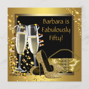 Black Gold Champagne Birthday Party Invitation