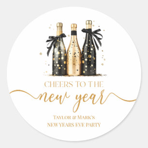 Black Gold Champagne Cheers New Years Eve Party Classic Round Sticker