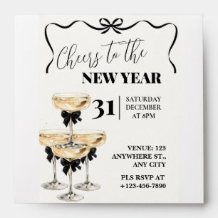 Black Gold Champagne Cheers New Years Eve Party Envelope