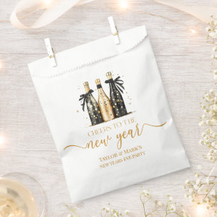 Black Gold Champagne Cheers New Years Eve Party Favour Bags