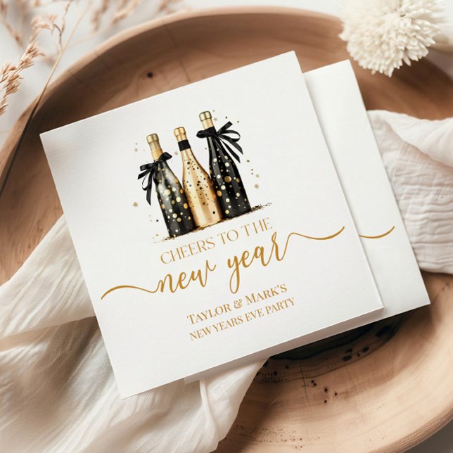 Black Gold Champagne Cheers New Years Eve Party Napkin (Creator Uploaded)