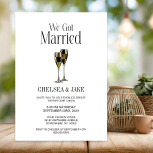 Black Gold Champagne Glasses Wedding After Party Invitation