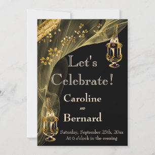 Black & Gold Champagne Ice Bucket Engagement Party Invitation