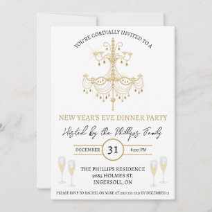 Black & Gold, Champagne, New Year's Eve Party Invitation