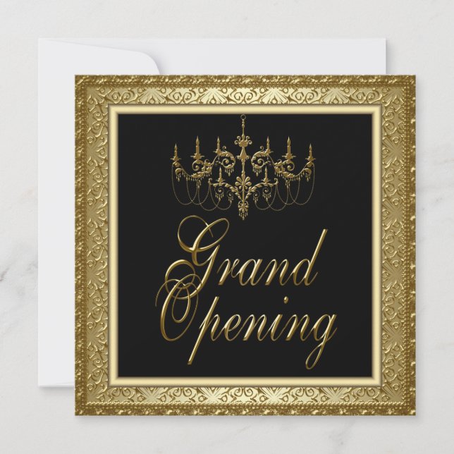 Black Gold Chandelier Business Grand Opening Invitation (Front)