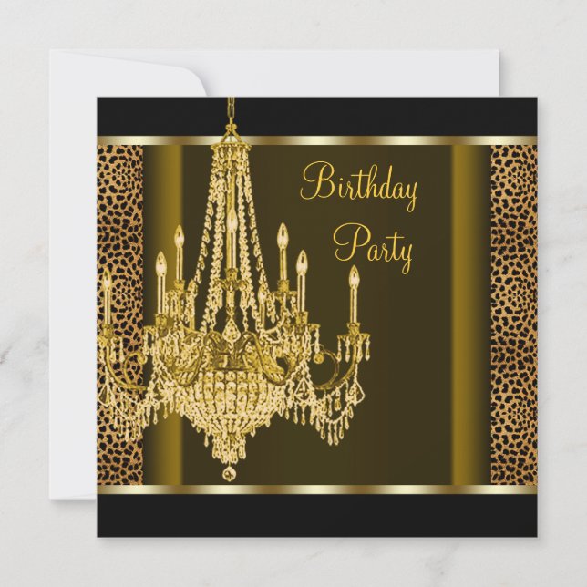 Black Gold Chandelier Leopard Birthday Party Invitation (Front)