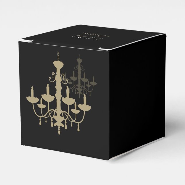 Black Gold Chandelier Wedding Favour Box (Front Side)