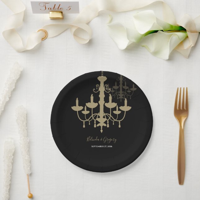 Black Gold Chandelier Wedding  Paper Plate (Wedding)