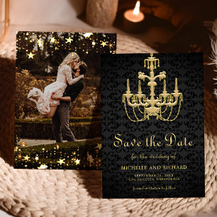 Black Gold Chandelier Wedding Photo Save The Date
