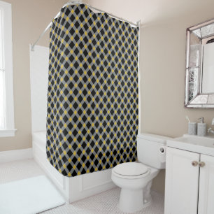 BLACK GOLD CHECKERED  PATTERN SHOWER CURTAIN