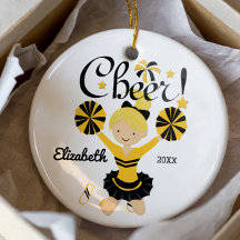 Black & Gold Cheer Blonde Cheerleader Ornament