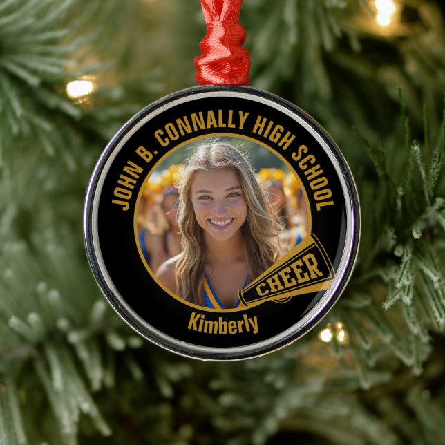 Black Gold Cheerleader Photo Christmas Metal Tree Decoration (Tree)