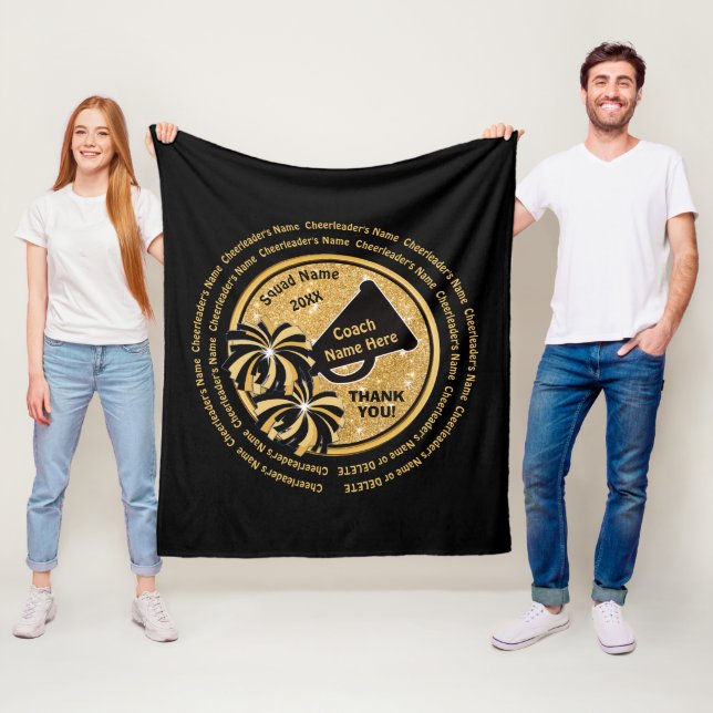 Black, Gold Cheerleading Coach Gifts, Personalised Fleece Blanket (In Situ)