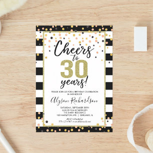 Black Gold Cheers 30th Birthday Invitation