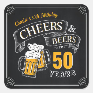 Black Gold Cheers And Beers Any Age Birthday Square Sticker