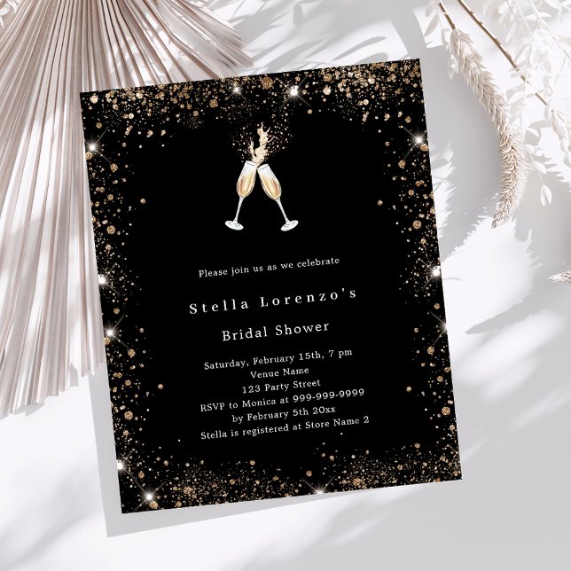 Black gold cheers glitter Bridal Shower invitation (Creator Uploaded)