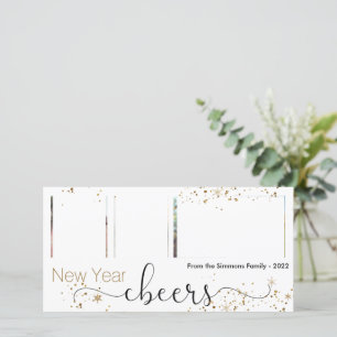Black Gold Cheers Happy New Year Photo Collage Holiday Card